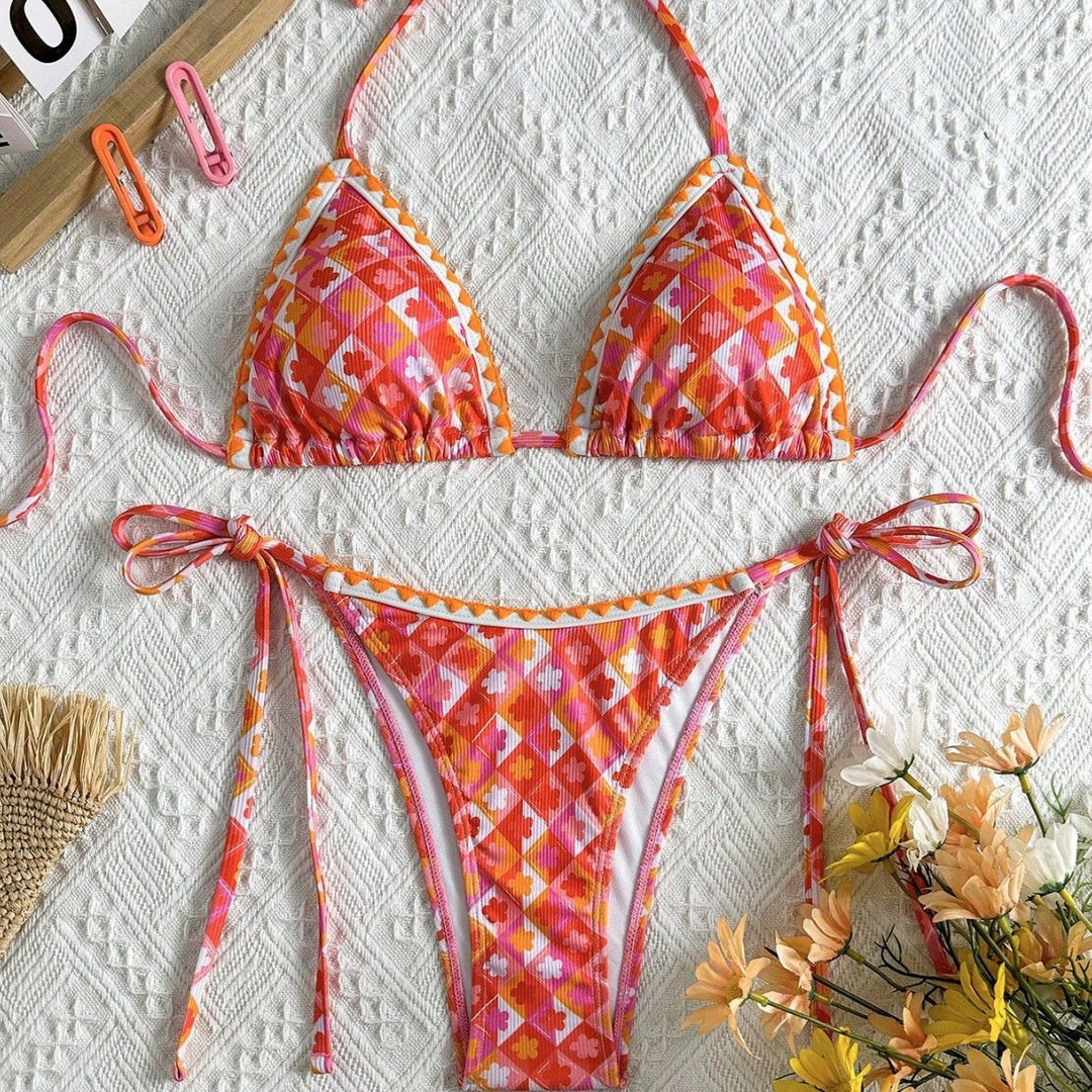 Damen Triangel-Bikini mit verspieltem Karomuster und raffinierten Trägern Drune