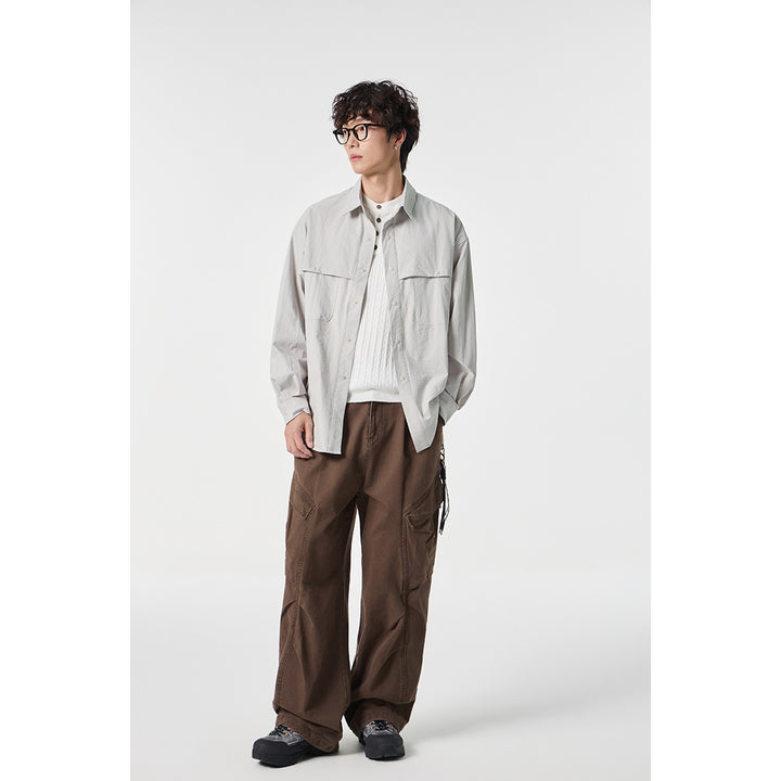 Unisex Weit geschnittene Hemdjacke im Utility‑Stil mit Druckknopfleiste Drune