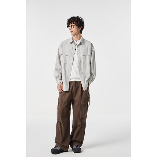 Unisex Weit geschnittene Hemdjacke im Utility‑Stil mit Druckknopfleiste Drune