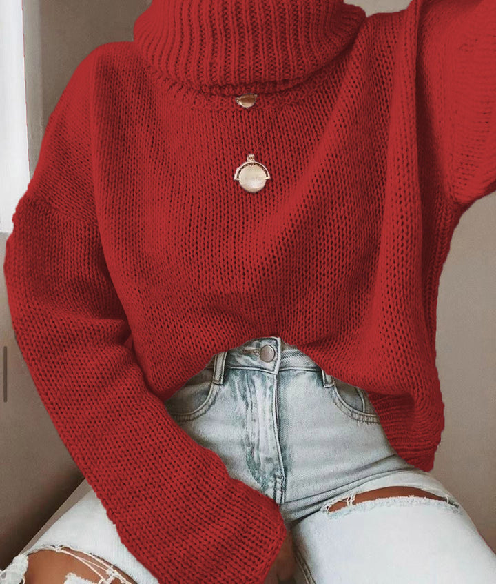 Damen Oversize Rollkragenpullover grobgestrickt mit weitem Schnitt Drune