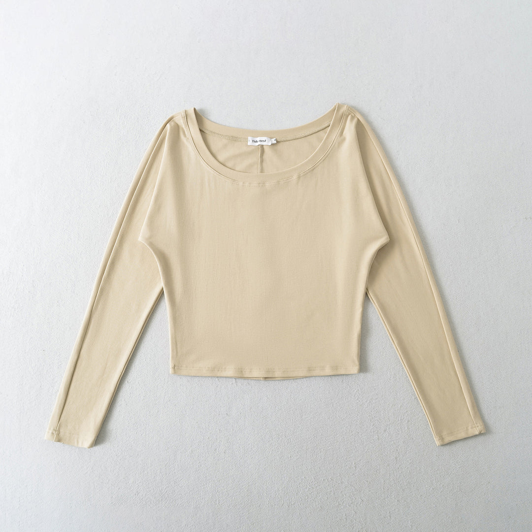 Damen lässiges Langarmshirt mit schickem U-Boot Ausschnitt und modischem Rückendetail Drune