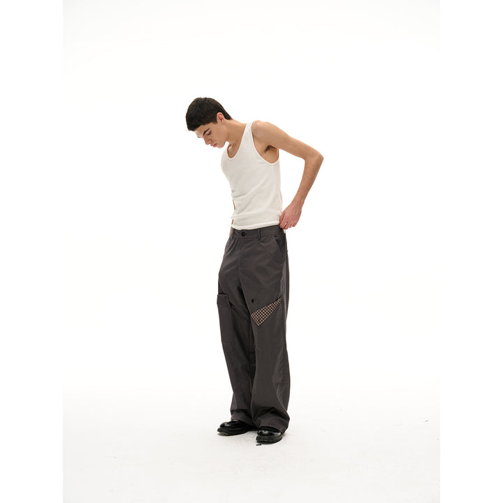 Damen Weite Bundhose mit dekorativen Karo‑Einsatztaschen Drune