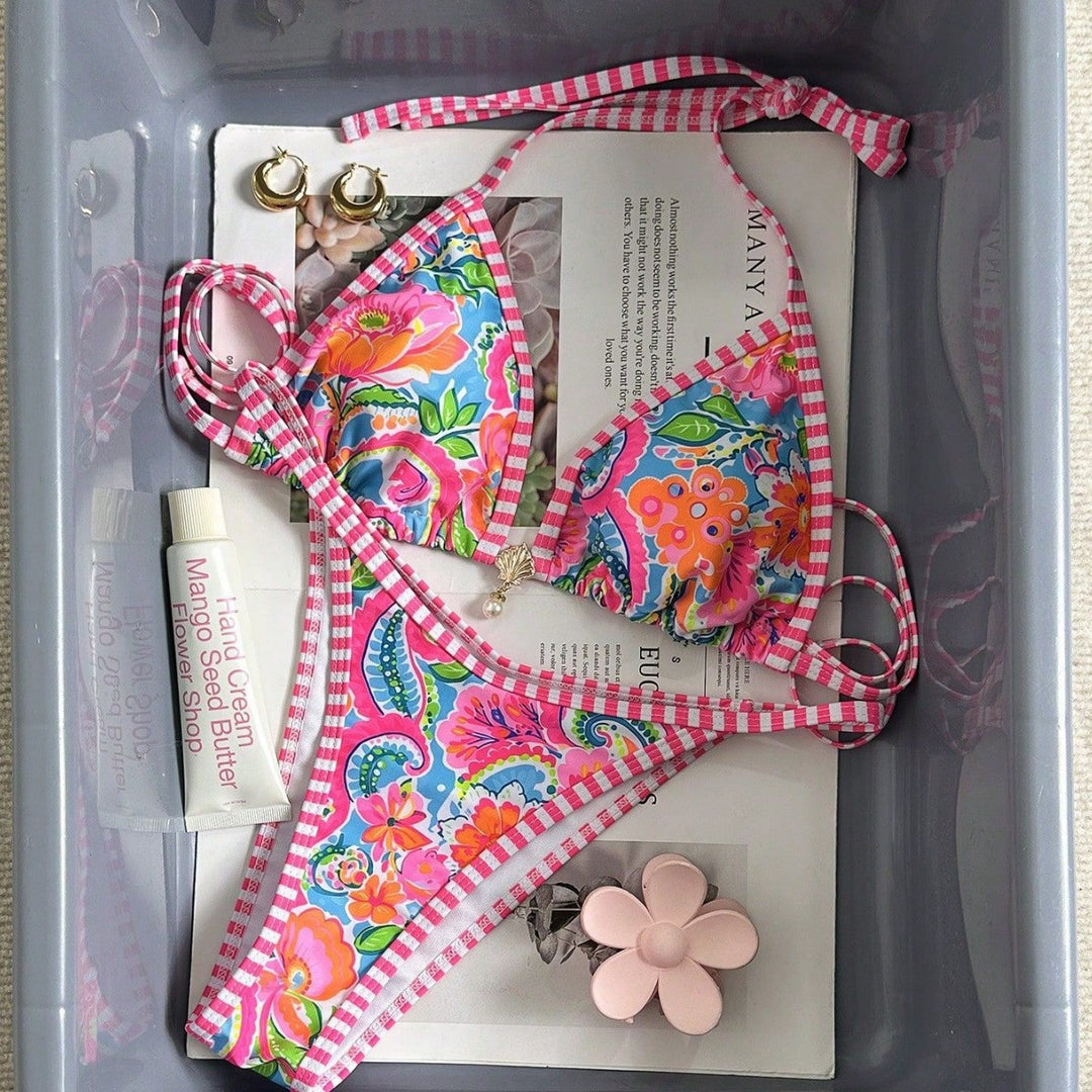 Damen Triangel-Bikini mit verspieltem Floral-Design Drune