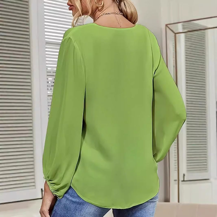 Damen elegante Bluse mit Knoten-Detail und V-Ausschnitt Drune