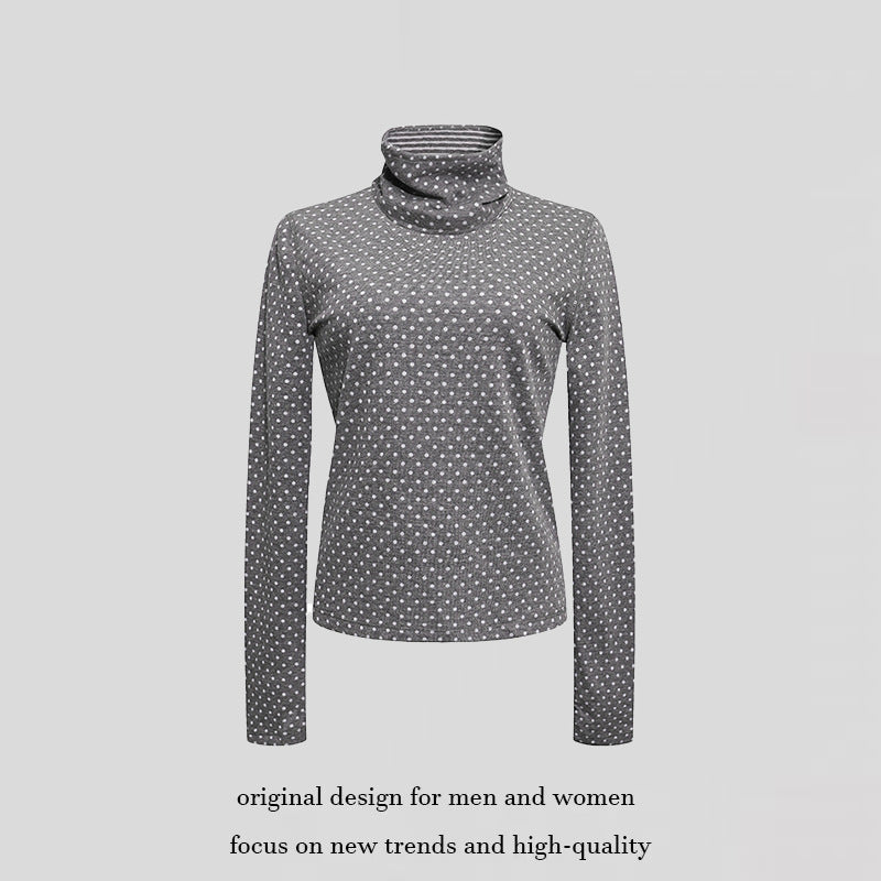 Damen Rollkragen-Feinstrickshirt mit Punktmuster und elastischem Jersey Drune