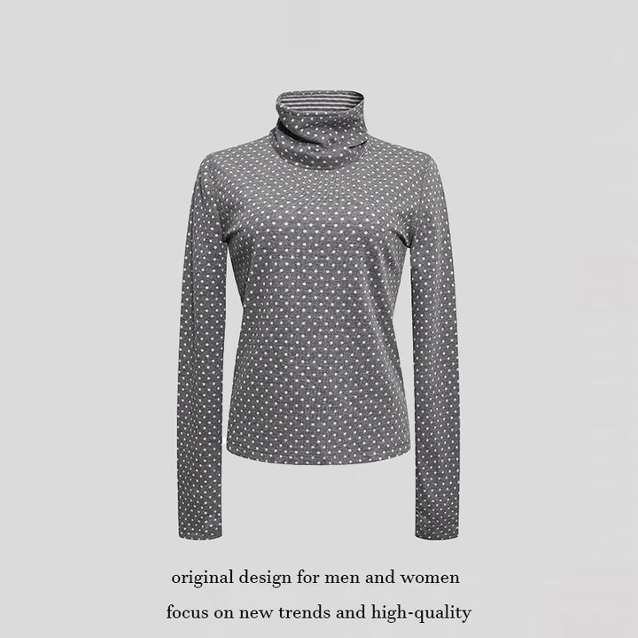 Damen Rollkragen-Feinstrickshirt mit Punktmuster und elastischem Jersey Drune