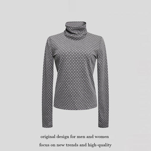 Damen Rollkragen-Feinstrickshirt mit Punktmuster und elastischem Jersey Drune