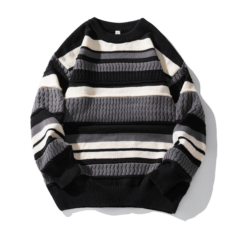 Unisex Strukturierter Streifen-Strickpullover im Oversize-Relaxed-Fit Drune
