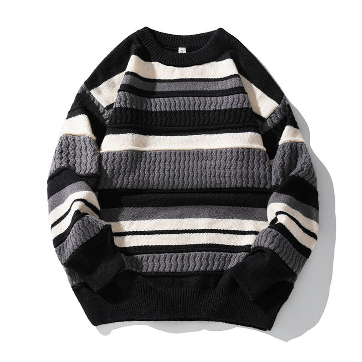 Unisex Strukturierter Streifen-Strickpullover im Oversize-Relaxed-Fit Drune