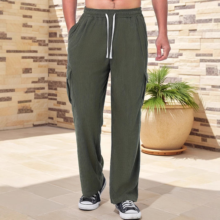 Herren Cord-Optik Cargo-Jogger mit Tunnelzug, elastischem Bund und aufgesetzten Klapptaschen Drune