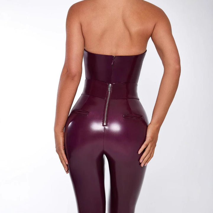 Damen Körperbetontes Jumpsuit aus glanzvollem Material mit tiefem V-Ausschnitt und schlankem Schnitt Drune