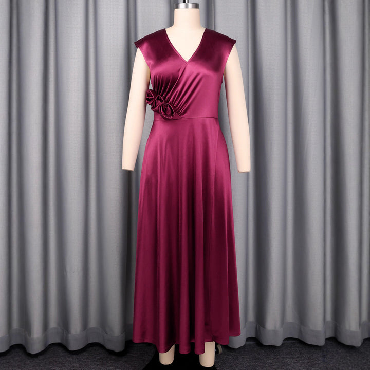 Damen elegantes Maxikleid mit asymmetrischem Schlitz und floralem Akzent Drune