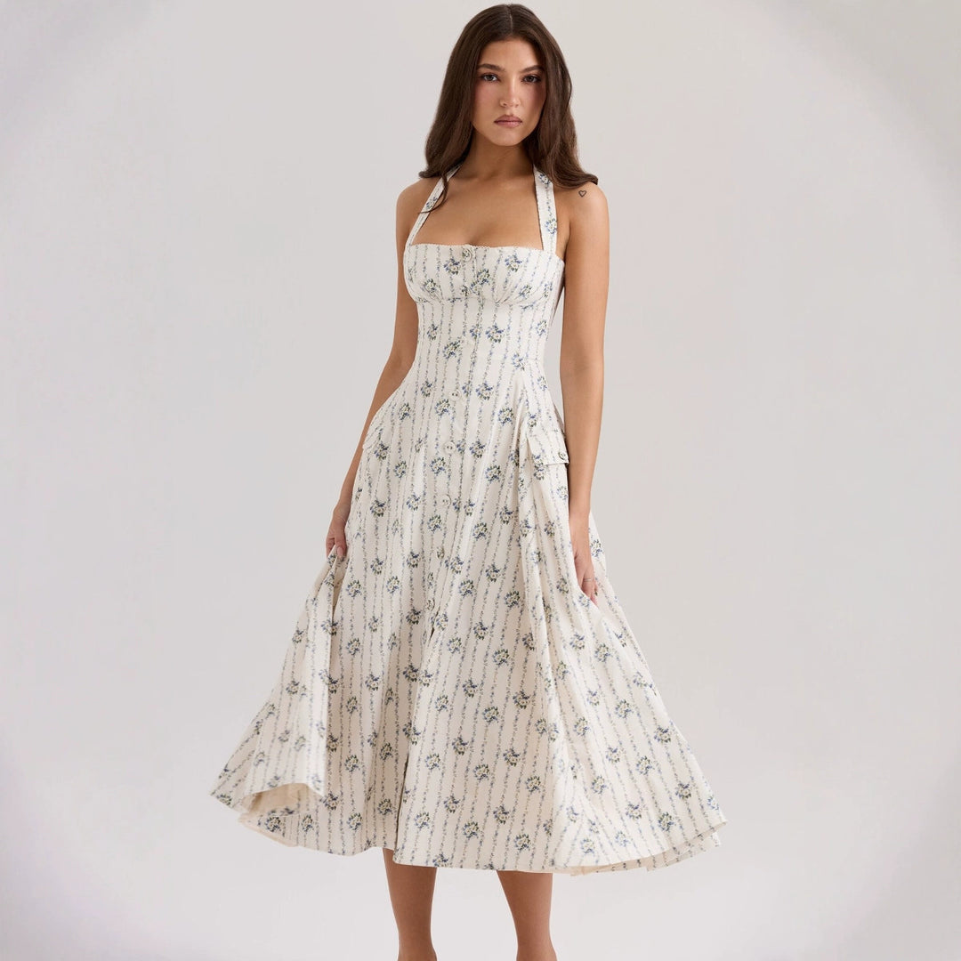 Damen A-Linien Sommerkleid mit floralem Muster Drune