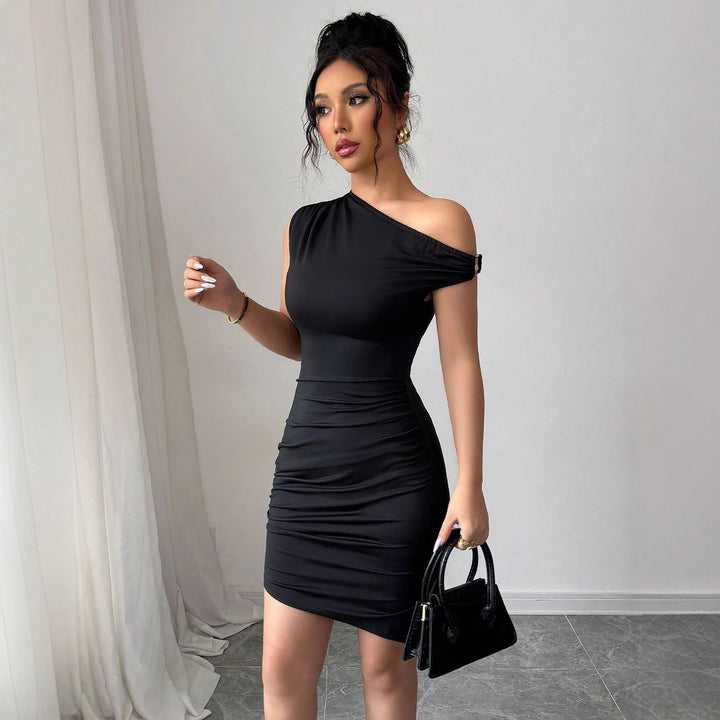 Damen nan asymmetrisches Einschulter-Minikleid mit Taillenraffung und figurbetonter Stretch-Passform Drune