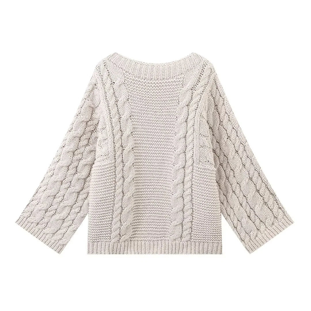 Damen kuscheliger Strickpullover mit Zopfmuster und weitem Schnitt Drune