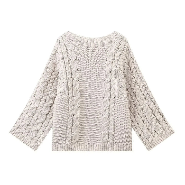 Damen kuscheliger Strickpullover mit Zopfmuster und weitem Schnitt Drune