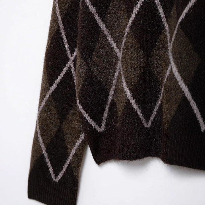 Damen lässiger Pullover mit Rautenmuster und Rundhalsausschnitt Drune