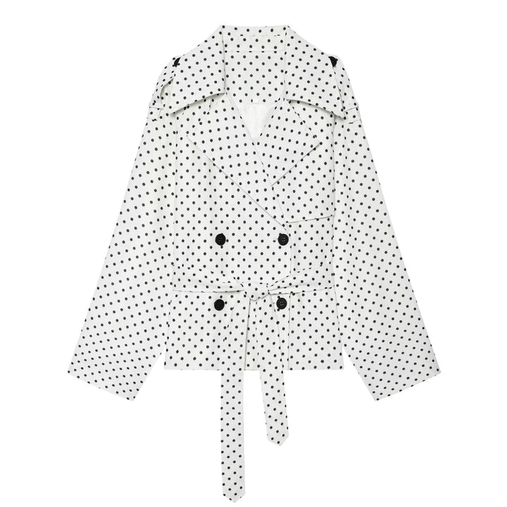 Damen Gepunkteter kurzgeschnittener Trenchcoat mit Taillengürtel und doppelreihiger Knopfleiste Drune
