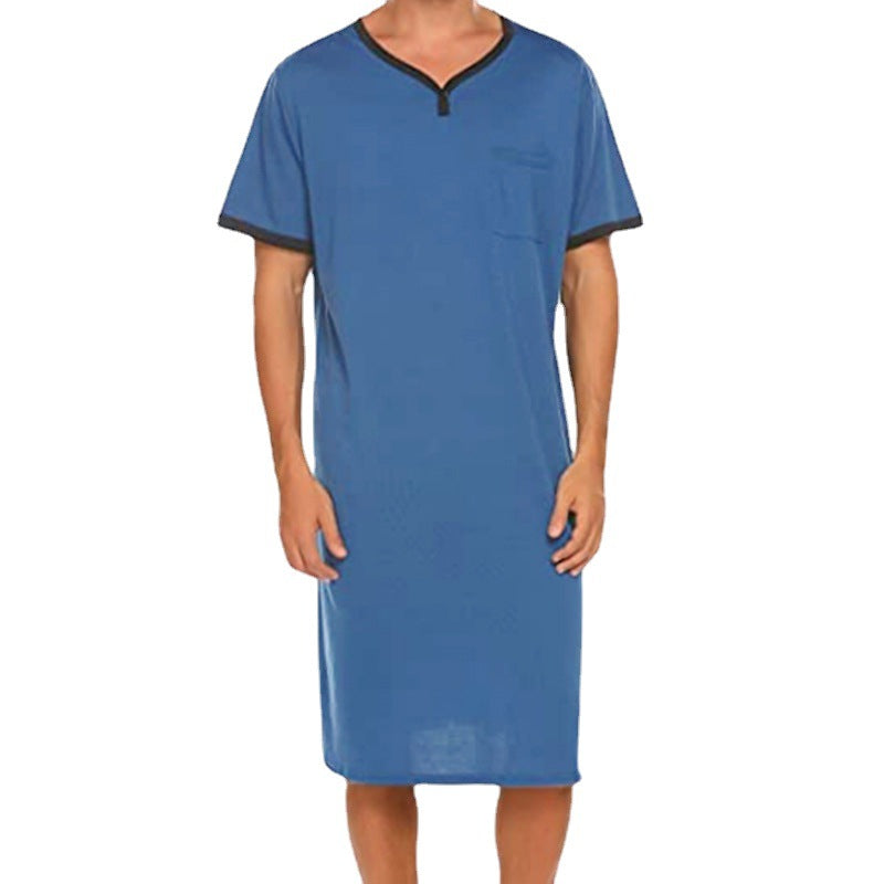 Herren nan langes Baumwoll-Schlafshirt mit Henley-Kragen Drune