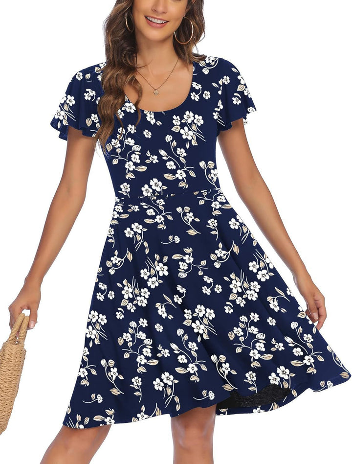 Damen Sommerliches Kleid mit floralem Muster und schwingendem Rock Drune