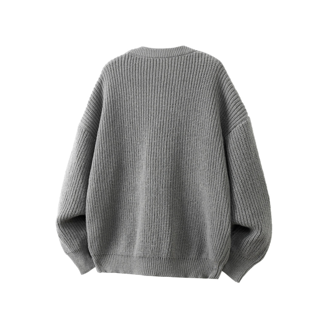 Unisex Oversize Grobstrick-Cardigan mit V-Ausschnitt, Knopfleiste und aufgesetzten Taschen Drune