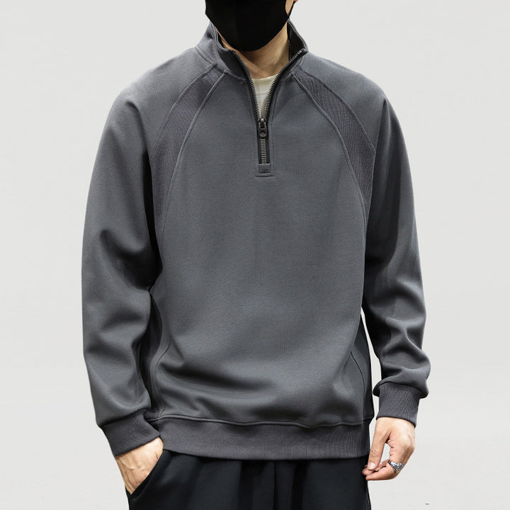 Herren Oversize-Halbzip-Sweatshirt mit hohem Stehkragen, Raglanärmeln & gerippten Abschlüssen Drune