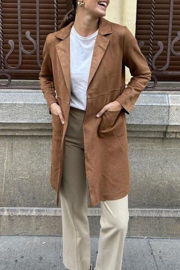 Drune | Langer Wildleder Trenchcoat