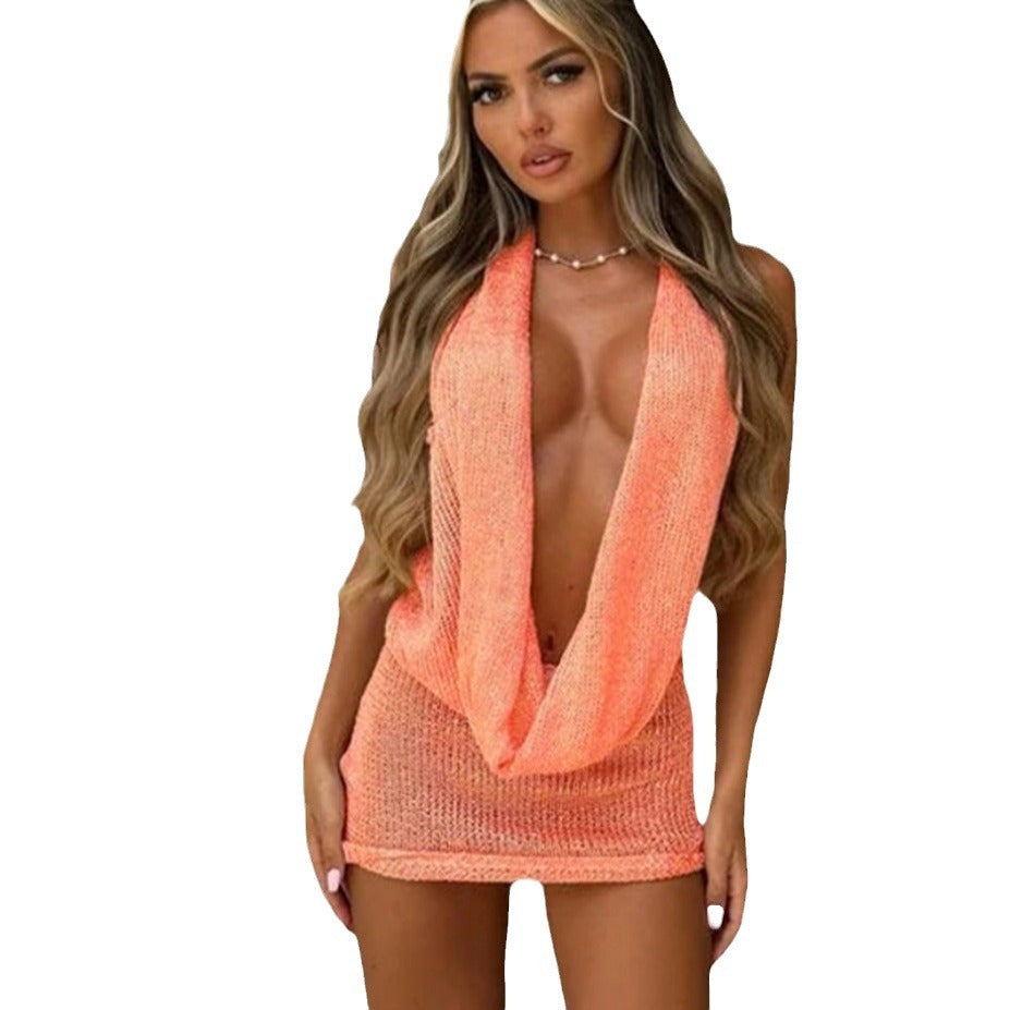 Damen Strickminikleid mit tiefem V-Ausschnitt und lockerer Passform Drune