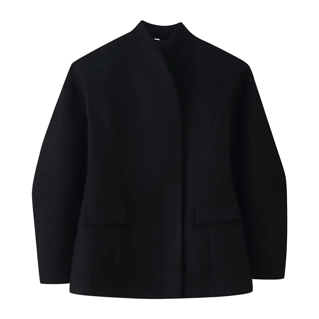 Damen nan kastige Bouclé-Kurzjacke mit offener Front und Pattentaschen Drune