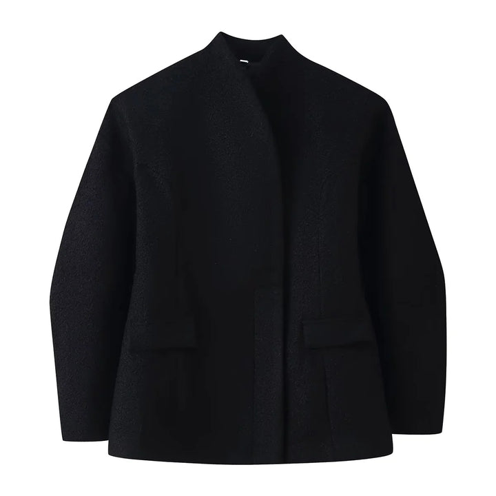 Damen nan kastige Bouclé-Kurzjacke mit offener Front und Pattentaschen Drune