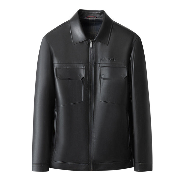 Herren Premium-Lederblouson im Hemdjacken-Stil mit Brustpattentaschen Drune