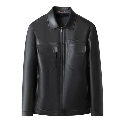Herren Premium-Lederblouson im Hemdjacken-Stil mit Brustpattentaschen Drune