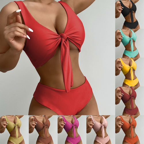 Damen Hochgeschlossener Bikini mit stylischem Knotendesign Drune
