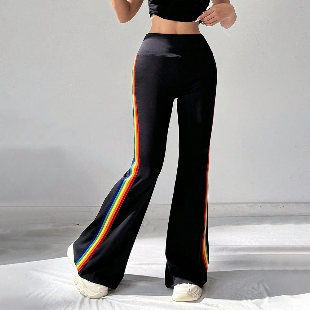 Damen hochgeschnittene Flared-Sporthose mit taillenformendem Komfortbund und seitlichen Kontraststreifen Drune