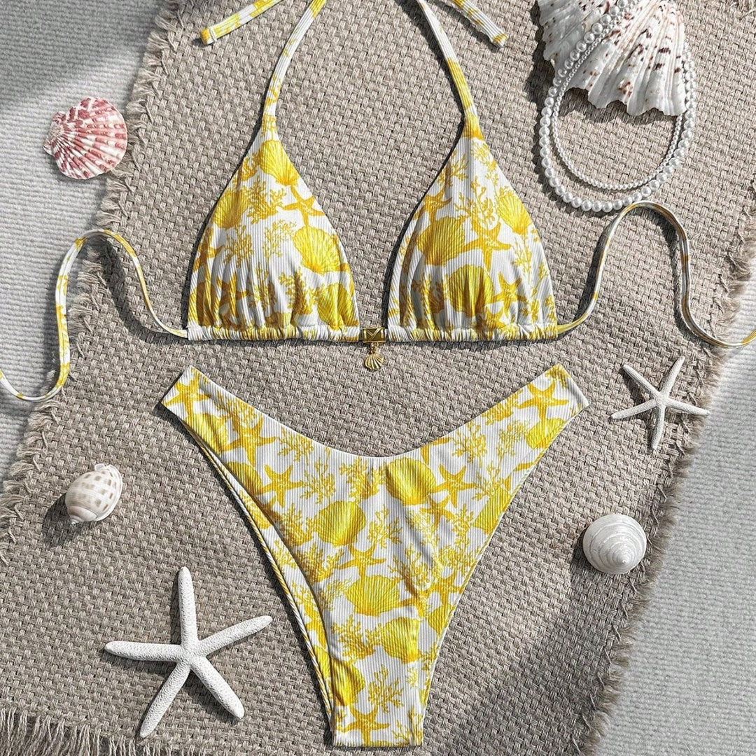 Damen Triangel-Bikini mit maritimem Korallenmuster Drune
