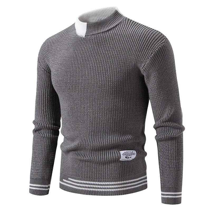 Herren nan gerippter Feinstrickpullover mit Stehkragen und kontrast-Blockdesign Drune