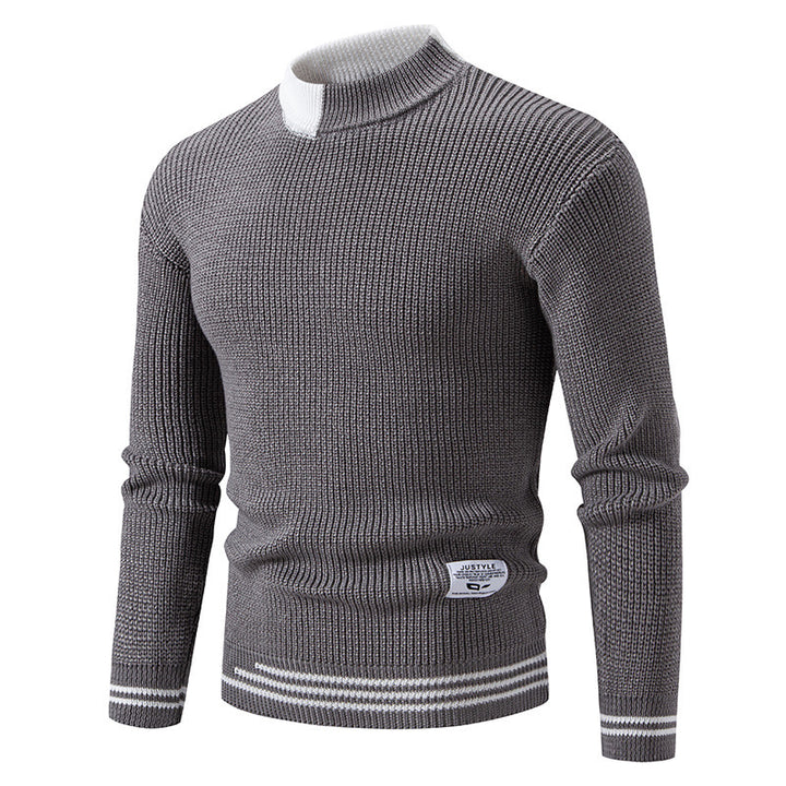 Herren nan gerippter Feinstrickpullover mit Stehkragen und kontrast-Blockdesign Drune