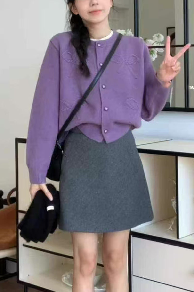Damen gemütliche Strickjacke mit kurzen Ärmeln und hochwertigen Knopfdetails Drune
