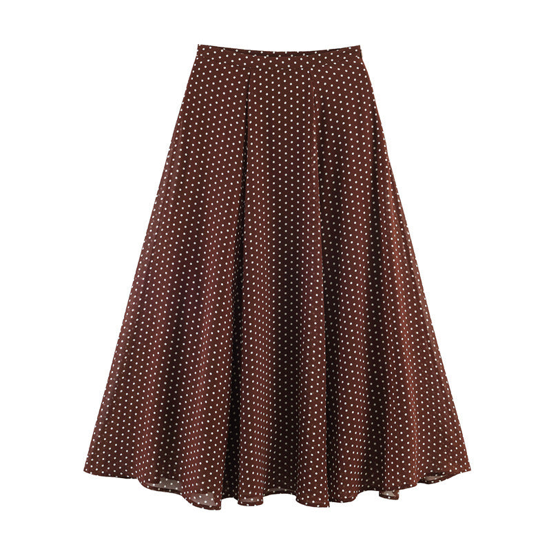 Damen Zweiteiliges Retro-Polka-Dot Set mit weitem Fledermausoberteil und plissiertem Midirock Drune