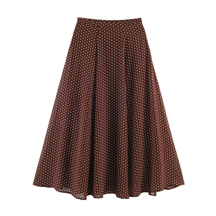 Damen Zweiteiliges Retro-Polka-Dot Set mit weitem Fledermausoberteil und plissiertem Midirock Drune