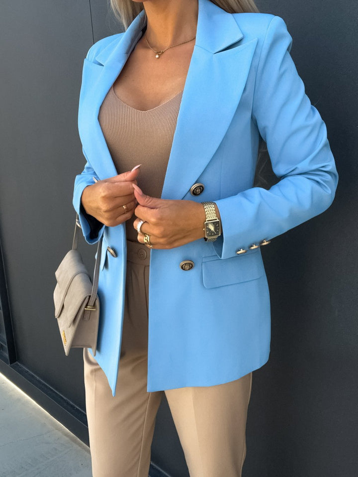 Damen elegante leichte Blazerjacke mit weiten Ärmeln und doppelter Knopfleiste Drune