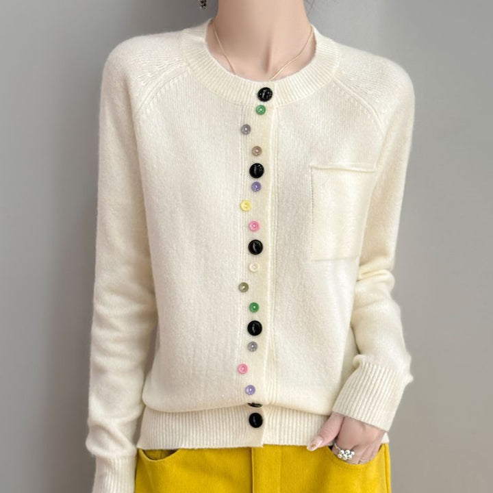 Damen Modischer Strickcardigan mit bunten Knöpfen Drune