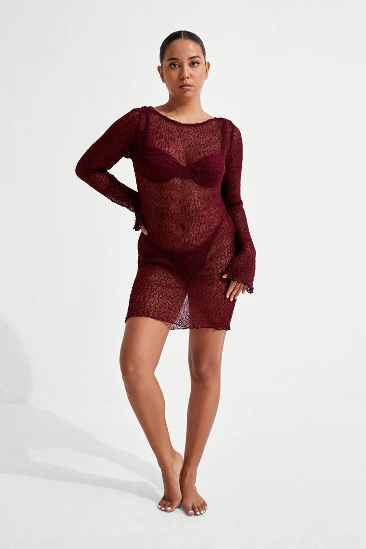 Damen durchscheinendes Häkelkleid Drune