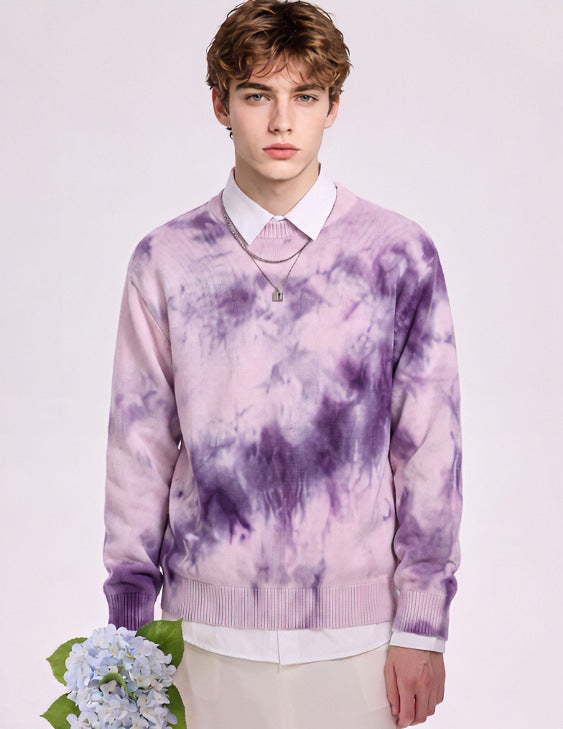 Herren Oversize-Strickpullover mit Batikoptik, Rundhalsausschnitt und Rippbündchen Drune