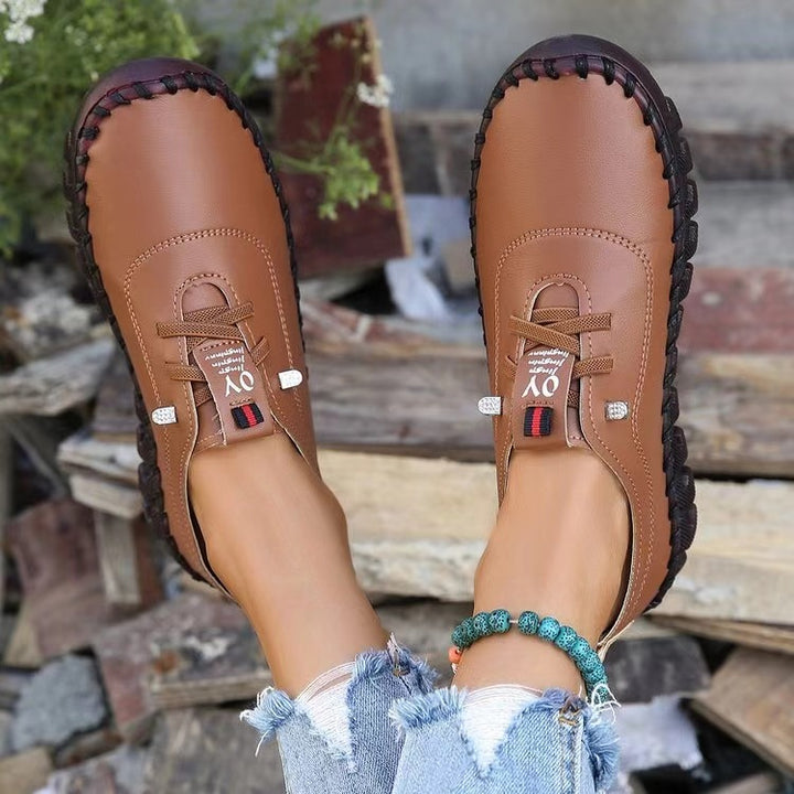 Damen nan handgenähte Mokassin-Loafer mit elastischer Schnürung gepolstertem Komfortfußbett und profilierter Gummisohle Drune