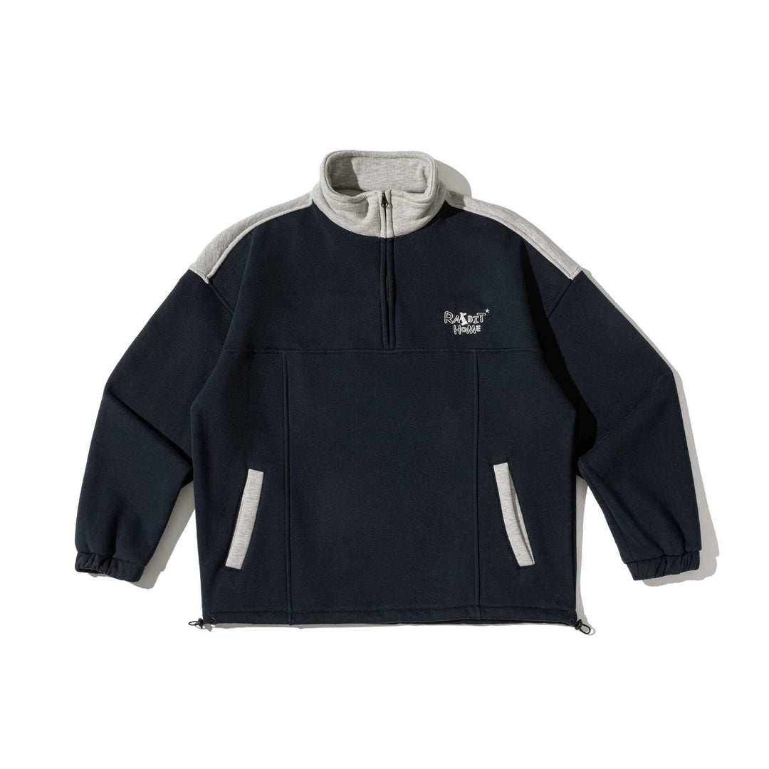 Unisex Halbzip-Sweatshirt im Oversize-Boxy-Schnitt mit hohem Stehkragen und Kängurutasche Drune