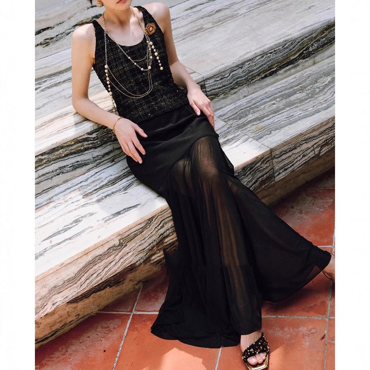 Damen Eleganter Midirock aus zartem Chiffon Drune