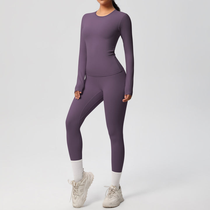 Damen Figurformendes Langarm-Top und Hochbundige Leggings Set Drune