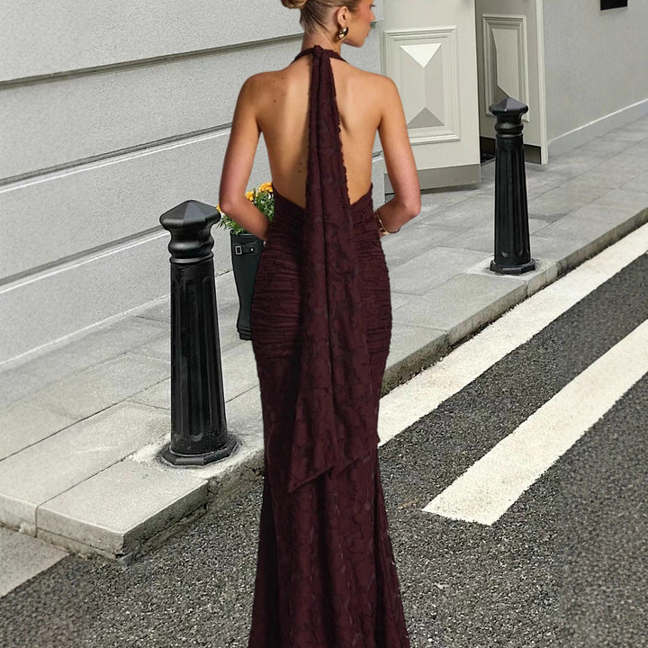 Damen Elegantes Maxikleid mit tiefem V-Ausschnitt und gerafftem Design Drune