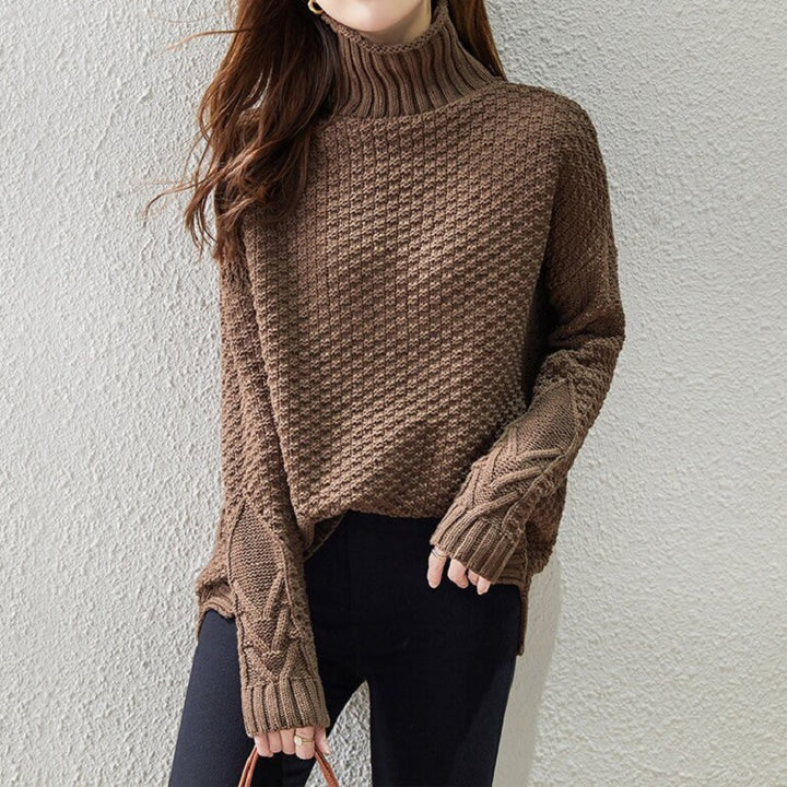 Damen Grobstrickpullover mit hohem Kragen und strukturiertem Design Drune